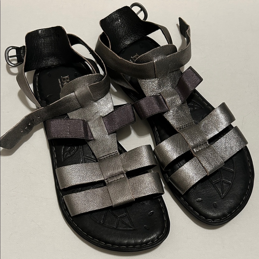 Born Metallic Gray Strappy Sandals